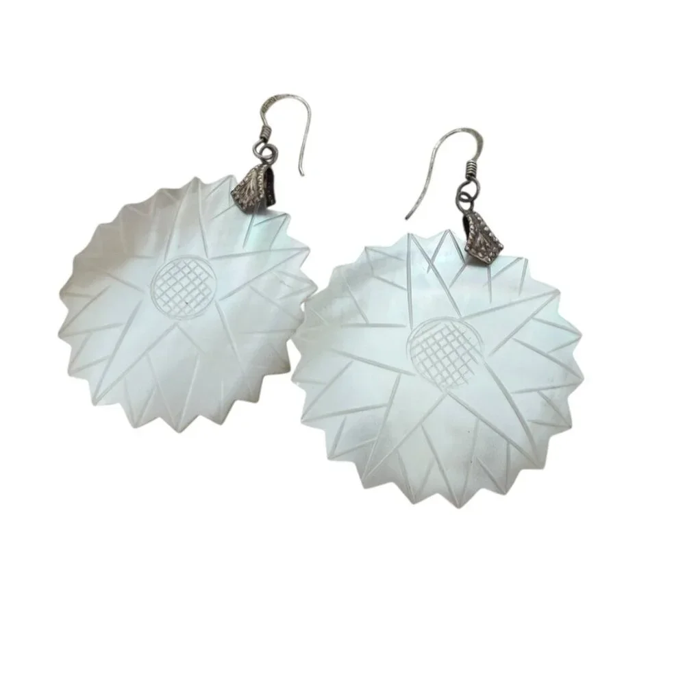 Mother of Pearl Large Dangling earrings 925 sterling 2
